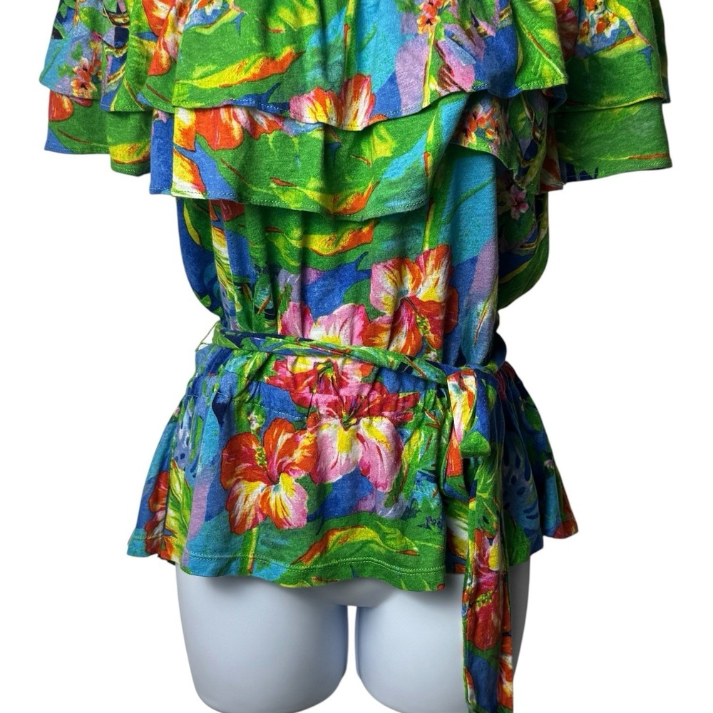 Lauren Ralph Lauren Floral Jersey Knit Off The Shoulder Blouse Resort Travel‎ M - Picture 4 of 11